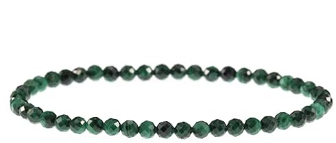 LAKADA Echtes Malachit Edelstein Armband mit facettierten 4mm Perlen Heilstein Schutzstein Edelsteinarmband Glücksbringer Talisman Geschenk (Malachit, 18CM)