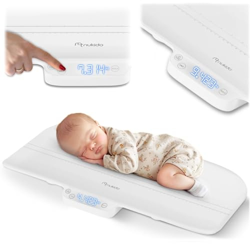 Nukido Babywaage Wiegeschale Baby Waage 40 kg Tragkraft 5 Gramm Genauigkeit Tara Holdfunktion Integrierte Messskala Weiß