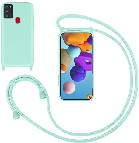 GoodcAcy Handyband für Samsung Galaxy A21S Hülle mit Band,Mintgrün | Kameraschutz und Bildschirmschutz,Flüssig Silikon Necklace Handyhülle Schnur Schutzhülle Case für Umhängen Case mit Kordel