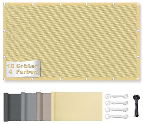 Sonnensegel Wasserdicht Rechteckig mit Ösen, Markisenstoff 95% UV Schutz, Sonnenschutz Markise Reißfest Wetterfest mit Seil, für Balkon Terrasse Garten, Sandfarben 2x4M