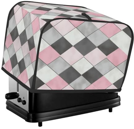 4 Slice Toaster Cover, Grey Pink Square Anti Fingerprint Small Kitchen Appliance Protector， Waterproof Dust-proof Bread Maker Cover