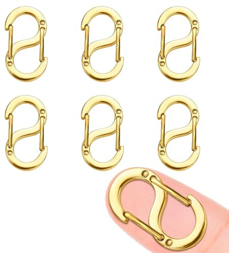 QZKJQDD 6 Stück Mini Schlüsselanhänger, Schlüsselringe Edelstahl, S-Form Verschlüsse für Armbänder, Doppelte Öffnung Kettenverschluss, Für Verbinder wie Armbänder, Schlüssel, Taschen usw (18mm Gold)