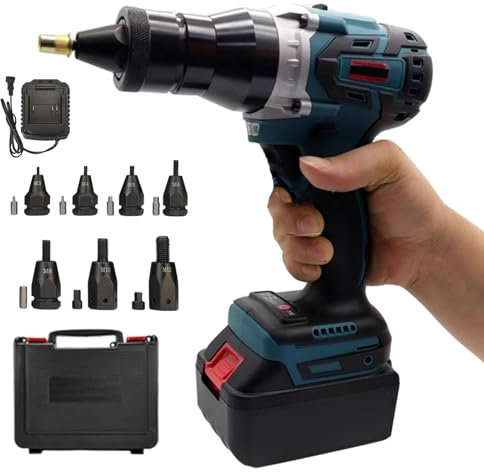 Rivettatrice a batteria, set di rivettatrici elettriche professionali con doppia velocità di controllo, utensile portatile per l'installazione automatica di inserti rivettati con batteria da 5200 mAh
