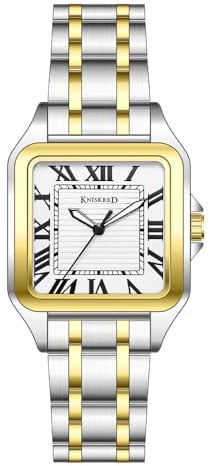 KNISKRED Klassische Quadratische Uhr für Herren Mit Altrömischen Ziffern Und Massiv Edelstahlarmband
