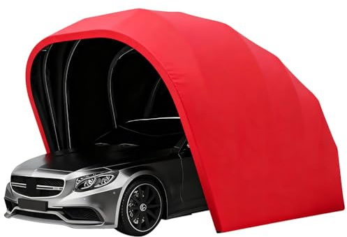 cendbirut Cochera Resistente, Garaje/Carpa de Coche retráctil y Plegable móvil semiautomático, cochera Plegable de Acero Inoxidable, Tienda de Coche portátil, Refugio al Viento y la Nieve,Rojo