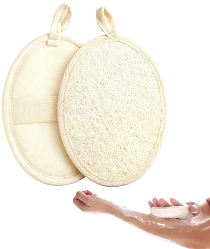 3 Pièces Éponge Naturelle Loofah Exfoliante pour le Corps, Fleur de Douche Lavable en Fibres Végétales, Gant de Gommage Réutilisable pour Spa et Bain, Couleur Beige