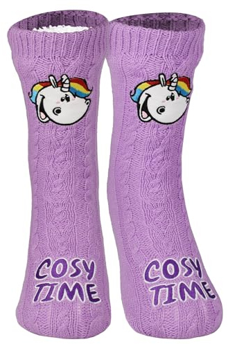 Pummel & Friends Pummeleinhorn Hüttensocken - Strick Haussocken mit Sherpa Futter für Damen Kuschelsocken Flauschige Wintersocken warme Frauen Socken OneSize Lila