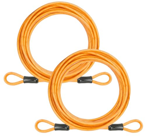 J-TECH DYNAMICS 5mm Security Cable Lock with High Reflective Threads, Flexible Steel Safety Cable for Bicycle Motorcycle Luggage, 4FT 7FT 10FT 15FT Double Loop Design (Orange, 2pack-7FT)