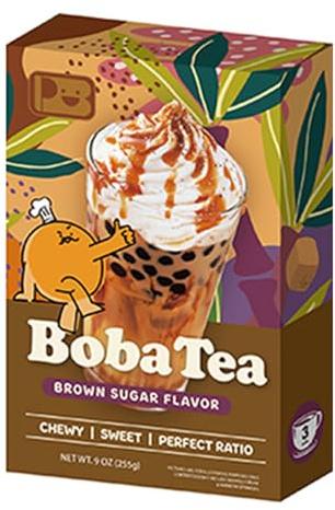 Play B Bubble Tea Kit with Tapioca Pearls – Instant DIY Milk Tea Set (3 Servings) | Make Your Own Boba at Home | Quick & Easy Boba Tea Kit for Kids & Adults (Brown Sugar Milk Tea)