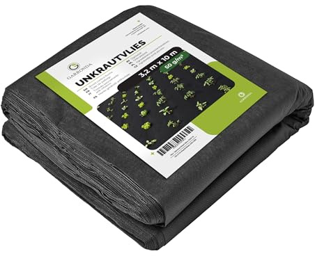 Garronda Toile de Paillage 3,2 x 10m 32m² Géotextile 50g/m² Noir GD-0176 | Toile Anti Mauvaises Herbes, Perméable à l’Eau, Stabilisée UV, Résistant à la Déchirure pour Jardin Potager Gravier et Écorce