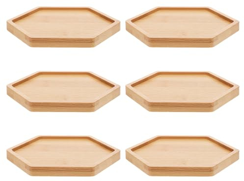 jojofuny Lot de 6 Soucoupes Hexagonales en Bambou Dessous de Verre pour Plantes Grasses Bac de Drainage Plateau pour Pots de Fleurs pour Succulentes et Bonsaïs D’Intérieur