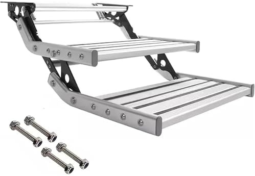 Elektrische Trittstufe Wohnmobil, Manuelle Wohnmobil Stufen, mit Licht, 150 kg Tragkraft, Mit rutschfestem Gummi, 2 Stufe Camper Trittstufe, Ein-Knopf-Schalter(Manuell Ohne Licht,Double layer)