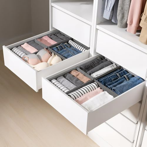 LAJIAKE 8er-Set Schubladen-Organizer Kleidung für PAX Schrank 50x58, Grau | Faltbarer Schrank Organizer mit Boden | Stabil & Modular | Passend für PAX Organizer | Für Kleidung & Kinderkleidung