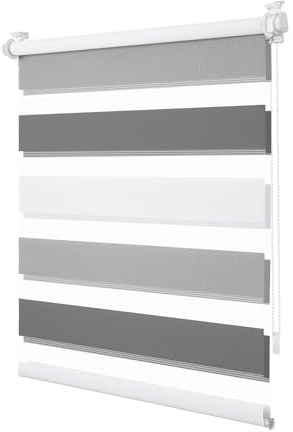 TFSKY Doppelrollo Klemmfix ohne Bohren Weiß-Grau-Anthrazit B45 x H140 cm | Stoffbreite 40cm, 100% Polyester, Lichtdurchlässig & Verdunkelnd, Rollos Für Fenster innen, Stufenlos für Wohnzimmer, Büro