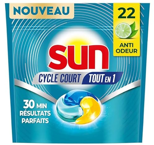 Sun - Tablettes Lave-vaisselle, Expert Plus, Tout en 1, 40 Pastilles | Nettoyage rapide en 30 minutes, tablette pour lave vaisselle gel anti-odeur, séchage et brillance, efficace sur plastique