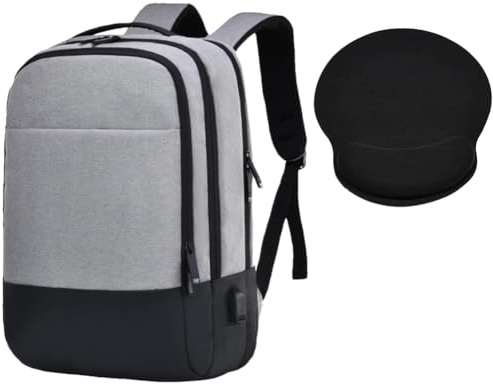 HotYou 16-inch Multi-Compartment Laptop Backpack (Waterproof, USB Charging) + 22x25.5cm Memory Foam Mouse Pad (Non-Slip Rubber Base),Grey 1