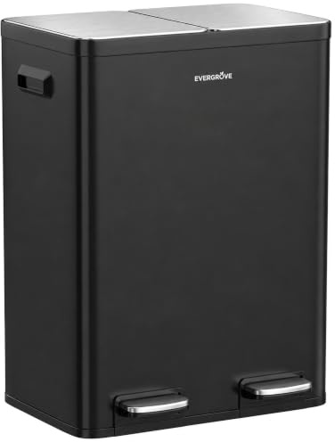 EverGrove Dual Recycling Bin 60 Litres | Pedal Bins with Soft‑Close Lids, Removable Inner Buckets and Waste Separation System, Stainless Steel for Kitchen or Office
