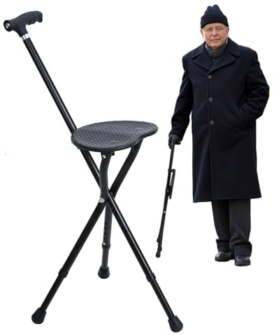 Folding Walking Stick with Seat, 2-in-1 Cane Stool for Adults | Aluminum Walking Cane, Portable Cane Stool for Seniors, up to 150 kg, Carry Chair for Hiking Traveling Camping Fishing