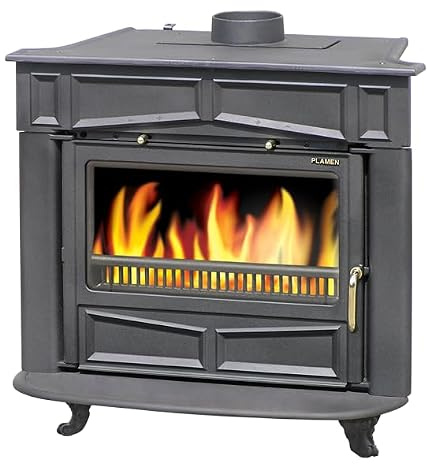 Home Care Commerce GLAS Franklin Poêle à bois en fonte | Puissance nominale 10 kW Puissance maximale 13 kW | 74,1 % d'efficacité | Grande fenêtre de visualisation en verre | Classe énergétique A |
