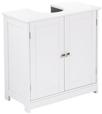 Taylor & Brown Under Sink Bathroom Cabinet Storage Cupboard Organiser Free Standing Wooden Sink Storage Unit Basin with Shelf, 60cm x 30cm x 60cm (White)