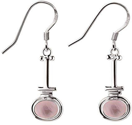 Natural Rose Quartz Dangle Earrings for Women – 925 Silver Plated Handmade Boho Earrings – Pink Stone January Birthstone Oval Shape Gemstone Lightweight Jewelry – Valentine's Day Gift for Love