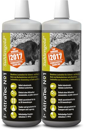 AttraTec No 1 Suhlengold Version 2017, Lockmittel für Schwarzwild, Rotwild, Wildschwein, Bioaktives Lockmittel auf Basis von Buchenholzteer und pflanzlichen Lockstoffen, 2 Stück, Inhalt 1kg