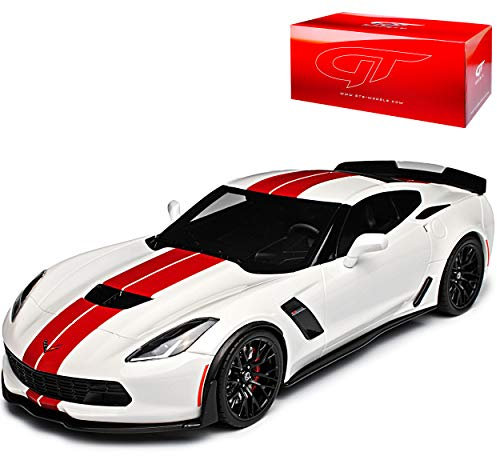 GT-Spirit Chevrolet Corvette C7 Z06 Coupe Weiss mit Roten Streifen Ab 2013 Version Ab 2016 Nr 214 1/18 Modell Auto