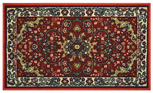 RugStylesOnline Persian Medallion Isfahan Dark Red Doormat, Slip Resistant Rubber Back Door Mat for Indoor Entry,French Door Mat, 18 x 30 Dark Red Oriental Doormats
