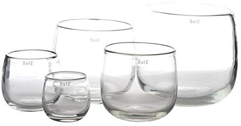 | Pot Deko Glas Vase H 11 cm D 13 cm Windlicht Übertopf | Mundgeblasen Dickwandig Transparent Klar | Tischdeko Frühling Sommer