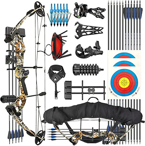 ZSHJGJR Kit Arco Compound per Adulti Principianti 30-60 libbre Tiro con l'arco Kit Archi Arco compound con Accessori frecce Arco compound da caccia Professionale Competizioni Compound bow (Camo)