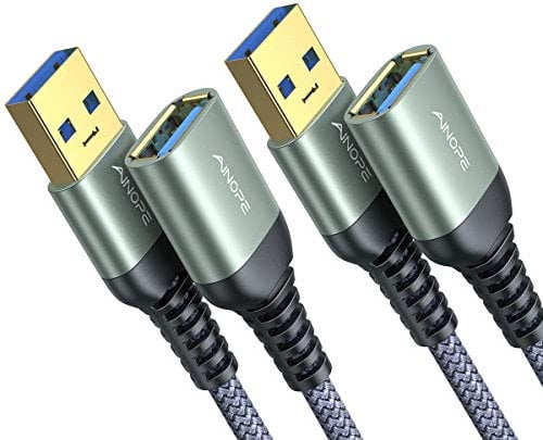 2 Stück 2M+2M USB Verlängerung Kabel AINOPE USB 3.0 Verlängerungskabel A Stecker auf A Buchse mit eleganten Alluminiumsteckern, Nylon Stoffmantel für Kartenlesegerät,Tastatur, Drucker, Scanner, Kamera