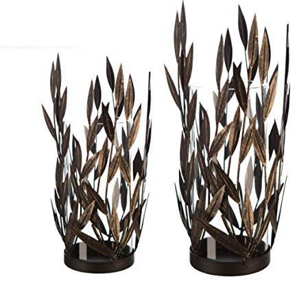 Casablanca Windlicht Twigs Metall goldfarben gebürstet mit Glaseinsatz H: 50 cm Ø 13 cm 74964