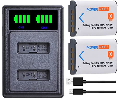 PowerTrust 2x NP-BX1 Batteries with NP BX1 Battery Charger for Sony ZV-1, ZV-1F, RX100 IV, RX100 V, RX100ii, RX100VII, HX60, AS50, X3000, HX400V, RX1, AS100V, WX350, HX50