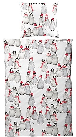 Carpe Sonno warme Biber Bettwäsche 155x220 Winter | Flanell Bettwäsche 155x220 Weihnachten | Feinbiber Bettbezug Baumwolle | Winterbettwäsche kuschelig - Weihnachtsbettwäsche Pinguine