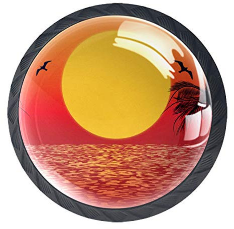 Tropische Palme Sommer Sonnenuntergang Kokosnussbaum rot Schrank Kommode Schublade Knauf Glas Pull Griff für Schranktür Kleiderschrank Schrank