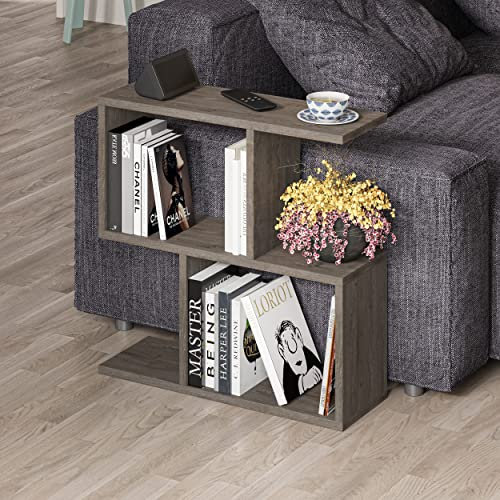 HOCUS PICUS | Moderner Holz Beistelltisch mit 2 Etagen | Vielseitiger Sofatisch, Regal-Organizer | Ideal für Büro, Wohnzimmer | 60 x 60 x 19,5 cm | Dunkel Kaffee
