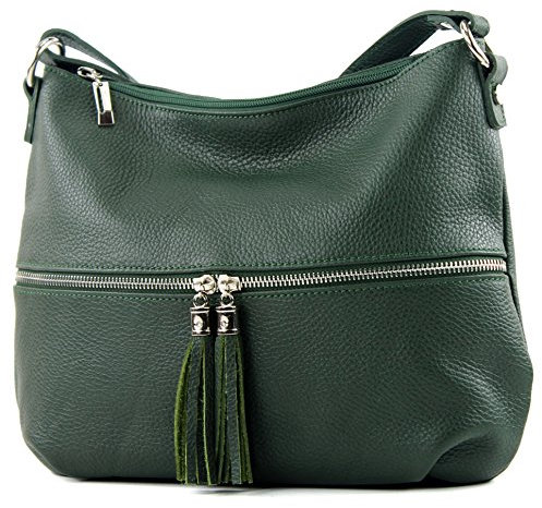 modamoda de - T159 – Sac à bandoulière ital en cuir, Vert bouteille 2021, m