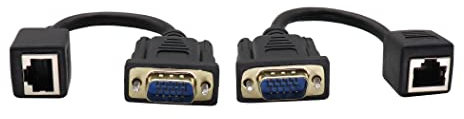 ZUYOOK Lot de 2 adaptateurs réseau VGA vers câble RJ45, port VGA mâle 15 broches vers RJ45 femelle Cat5/6 Ethernet LAN pour vidéo multimédia et distance étendue des appareils VGA (15 cm)