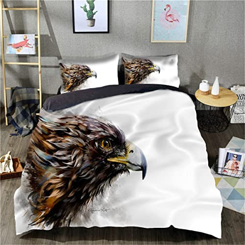 TXZSTGB 3D-bedruckter Bettbezug, Bettbezug mit Adler-Print, atmungsaktives Unisex-Tagesdecken-Bettwäsche-Set (Einzelgröße 135 x 200 cm, 1 Bettbezug + 1 Kissenbezug)