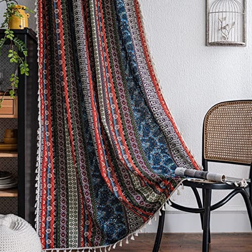 USTIDE Indian Boho Curtain - Ethnic Striped Tribal Hippy 1Panel Door Curtain Rod Pocket Semi-Blackout for Living Room/Bedroom 71 Inches Long
