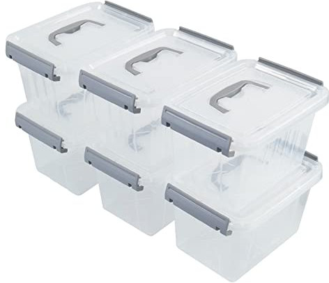 Saedy 6 Pack 3 L Small Lidded Storage Containers, Latching Storage Box with Handle