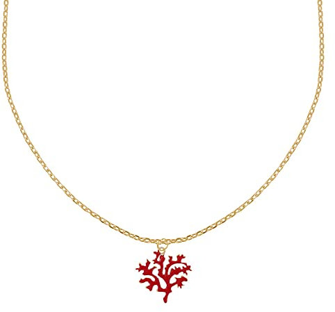 LES POULETTES BIJOUX - Collier Plaqué Or et son Corail en Résine Rouge