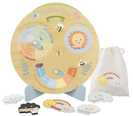 Kids Weather Clock, Wooden Teaching Clock – Magnetic Clock Weather Station, Wooden Early Development & Activity Toys for Girls and Boys, Toddler Toys – Kids Calendar Clock by Orange Tree Toys