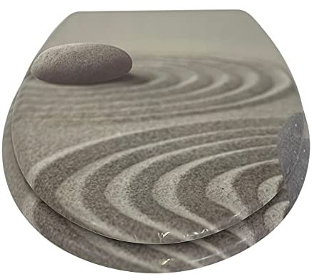 AQS INTERNATIONAL - Novelty Luxury Solid Wooden Toilet Seat - Oval Shaped, Resin Retro Durable MDF 3D Effect Printed, Stainless Steel Adjustable Hinges, Loo WC Toilet Seat (Pebble Sand Design)