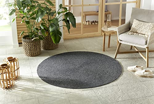 Northrugs Trenzado In- & Outdoor Teppich Rund Wetterfest – Pflegeleicht Handmade-Look für Innen und Außen Gewebter Outdoorteppich Läufer für Balkon, Terrasse, Wohnzimmer, Garten – Dunkelgrau, ø 200