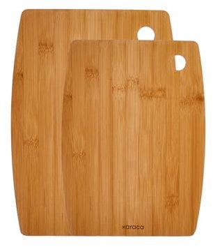 Karaca Bade - Juego de tablas de cortar de bambú, juego de tablas de cortar de madera de 2 piezas para cocina, tablas de cortar de bambú grandes y pequeñas, madera
