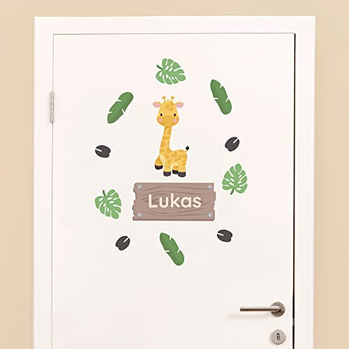 Klebekerlchen® Türaufkleber personalisiert mit Name – Wandtattoo Kinderzimmer & Babyzimmer deko – selbstklebende Wandsticker - Giraffe