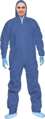 ACE CoverX Arbeits-Overall mit Kapuze - Einweg-Schutzanzug für die Arbeit - gegen Chemikalien & Partikel - Blau - M