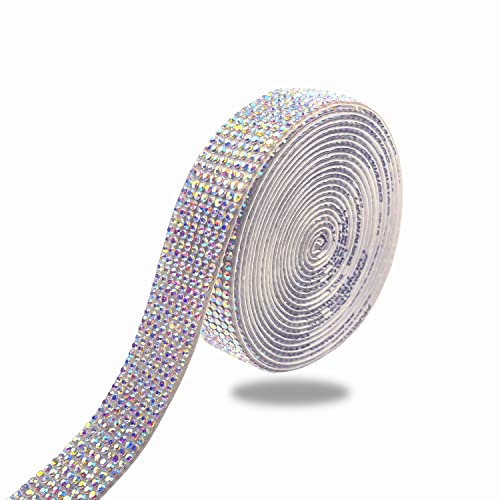 1 Rolle Selbstklebende Kristall Strass, Kristall Strass Diamant Band, Strassband selbstklebend, Glitzerband Selbstklebend mit 2mm Strasssteinen, für Geschenk Kunst Handwerk (AB Bunt, 8 Row Strass)