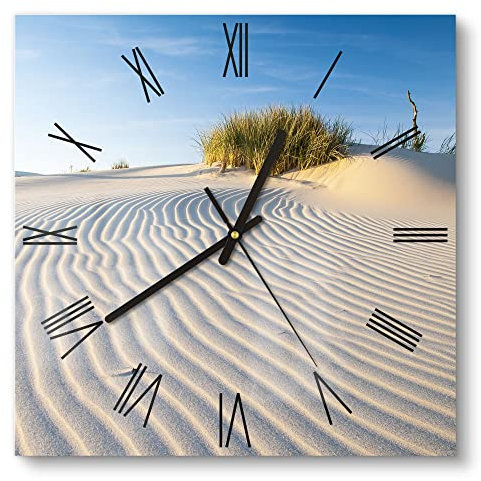 DEQORI Glasuhr | 30x30 cm | Motiv Sanddüne Ostseeküste | ausgefallene leise Design Uhr aus Glas | Wanduhr für Wohnzimmer & Küche | Moderne Hingucker Uhr für die Wand